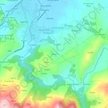 Mappa topografica Fontao, altitudine, rilievo