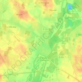 Mappa topografica Les Petits Chapelais, altitudine, rilievo