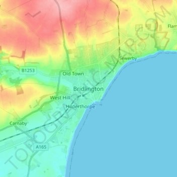 Mappa topografica Bridlington, altitudine, rilievo