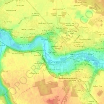 Mappa topografica Charentais, altitudine, rilievo