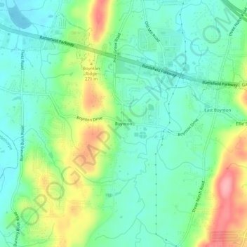Mappa topografica Boynton, altitudine, rilievo