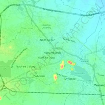 Mappa topografica Hanamkonda, altitudine, rilievo
