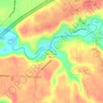 Mappa topografica Waite Hill, altitudine, rilievo