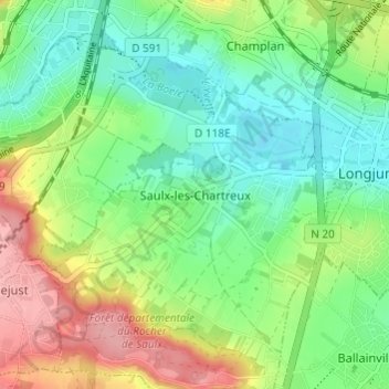 Mappa topografica Saulx-les-Chartreux, altitudine, rilievo