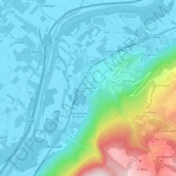 Mappa topografica La Terrasse, altitudine, rilievo