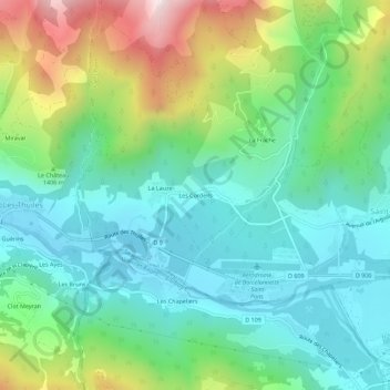Mappa topografica Les Cordeils, altitudine, rilievo