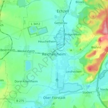 Mappa topografica Reichelsheim, altitudine, rilievo