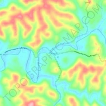 Mappa topografica Smithville, altitudine, rilievo