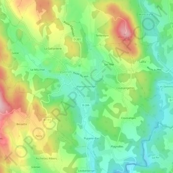 Mappa topografica Maisons Neuves, altitudine, rilievo