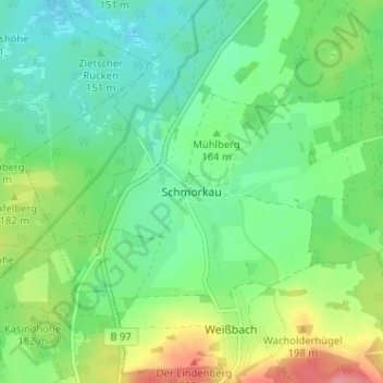Mappa topografica Schmorkau, altitudine, rilievo