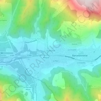 Mappa topografica Le Chazelas, altitudine, rilievo