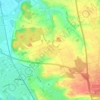 Mappa topografica Aufheim, altitudine, rilievo