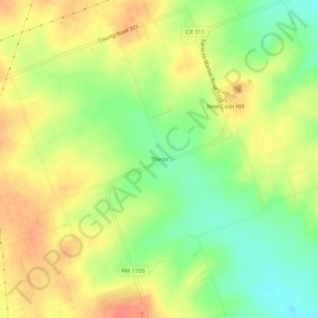 Mappa topografica Theon, altitudine, rilievo