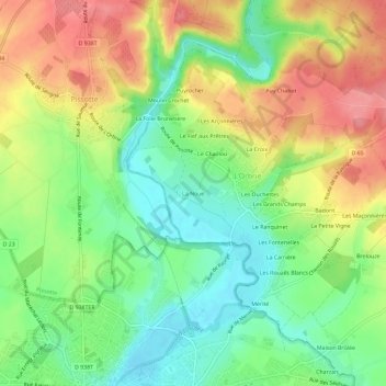 Mappa topografica La Noue, altitudine, rilievo