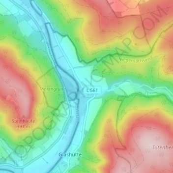 Mappa topografica Bursfelde, altitudine, rilievo