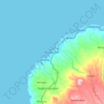 Mappa topografica Kinoguitan, altitudine, rilievo