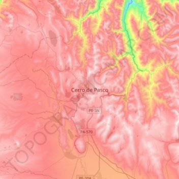 Mappa topografica Cerro de Pasco, altitudine, rilievo