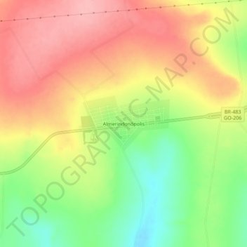 Mappa topografica Almerindonópolis, altitudine, rilievo