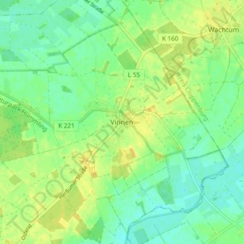 Mappa topografica Vinnen, altitudine, rilievo