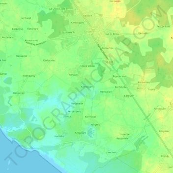Mappa topografica Kernogan, altitudine, rilievo