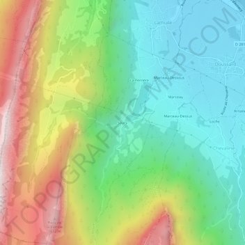 Mappa topografica Saury, altitudine, rilievo