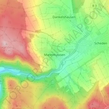 Mappa topografica Mielenhausen, altitudine, rilievo