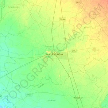 Mappa topografica Kurukshetra, altitudine, rilievo