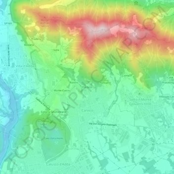 Mappa topografica Predazzi, altitudine, rilievo