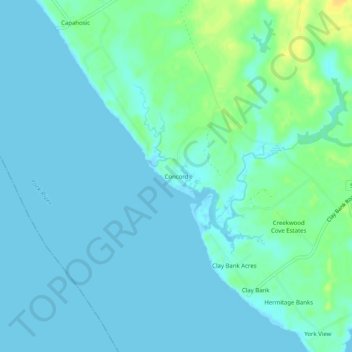 Mappa topografica Concord, altitudine, rilievo