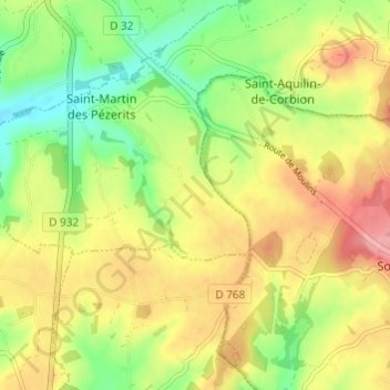 Mappa topografica Le Val, altitudine, rilievo