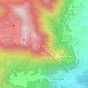 Mappa topografica Montevergine, altitudine, rilievo