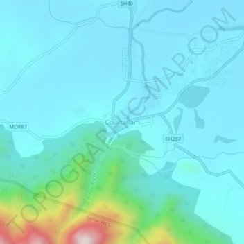 Mappa topografica Courtallam, altitudine, rilievo