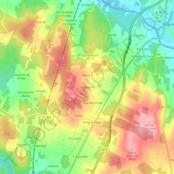 Mappa topografica O Outeiro, altitudine, rilievo