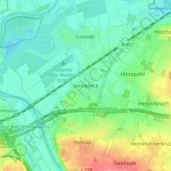 Mappa topografica Vennebeck, altitudine, rilievo