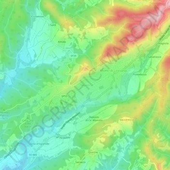 Mappa topografica Monti, altitudine, rilievo
