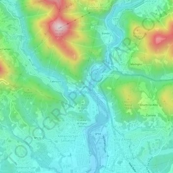 Mappa topografica Clanezzo, altitudine, rilievo