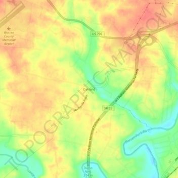 Mappa topografica Oakland, altitudine, rilievo