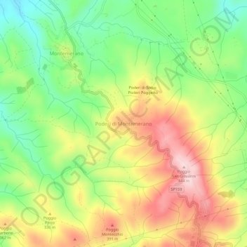 Mappa topografica Poderi di Montemerano, altitudine, rilievo