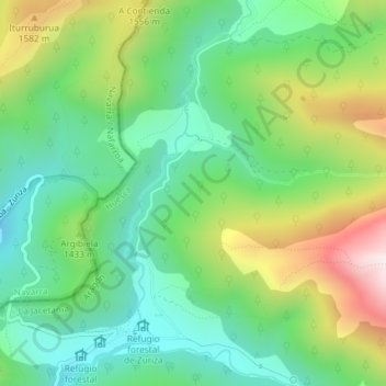 Mappa topografica Zuriza, altitudine, rilievo