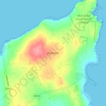 Mappa topografica Deerness, altitudine, rilievo