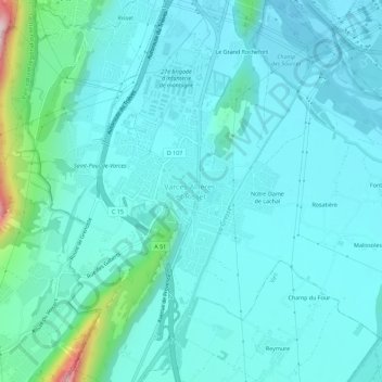 Mappa topografica Varces-Allières-et-Risset, altitudine, rilievo