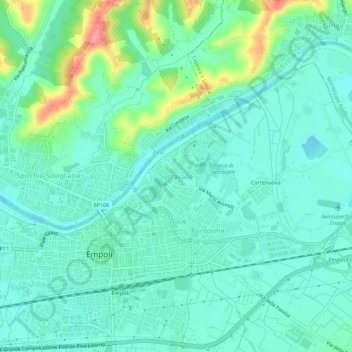 Mappa topografica Serravalle, altitudine, rilievo