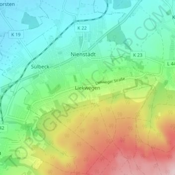 Mappa topografica Liekwegen, altitudine, rilievo