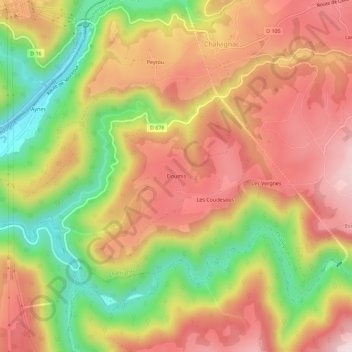 Mappa topografica Doumis, altitudine, rilievo