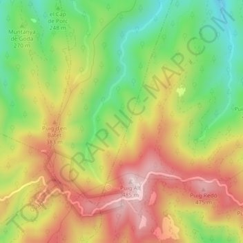 Mappa topografica Massís de les Gavarres, altitudine, rilievo