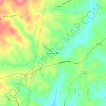 Mappa topografica Swansons Mill, altitudine, rilievo