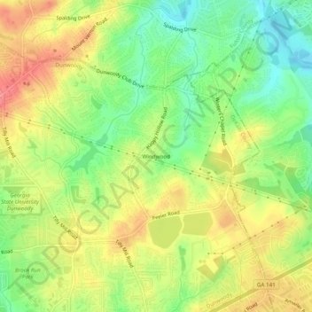 Mappa topografica Windwood, altitudine, rilievo