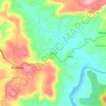 Mappa topografica Adhur, altitudine, rilievo