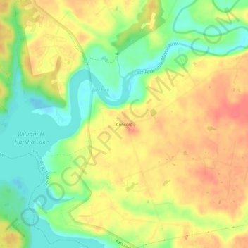 Mappa topografica Concord, altitudine, rilievo