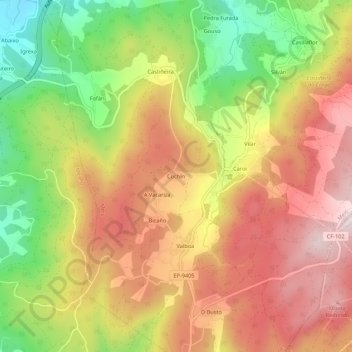Mappa topografica Cuchín, altitudine, rilievo